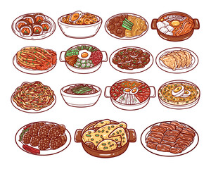 Set of Korean food hand-drawn illustration
