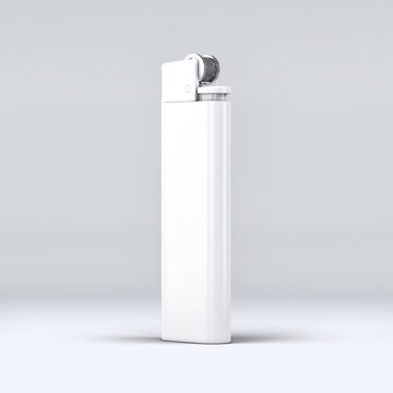 White blank gas lighter mock up stand isolated. Empty surface cigar-lighter design presentation. Lighter template mockup. Sigarette lighter template. 3D illustration, 3D rendering. 