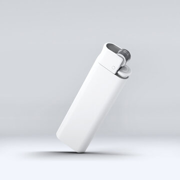 White blank gas lighter mock up stand isolated. Empty surface cigar-lighter design presentation. Lighter template mockup. Sigarette lighter template. 3D illustration, 3D rendering. 