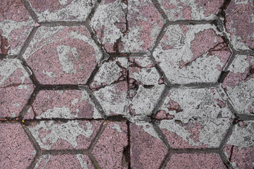 Cement sidewalk tiles in abstract design pattern