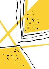 Abstract black and yellow  asymmetric forms and dots pattern 