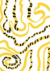 Abstract black and yellow  asymmetric forms and dots pattern 