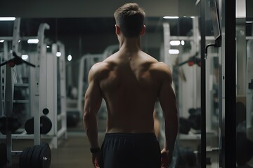Fototapeta na wymiar Man in empty gym ready for workout 