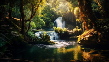 Magical waterfall in scenic forest