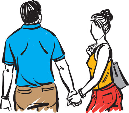 couple in love man and woman walking together vector illustration