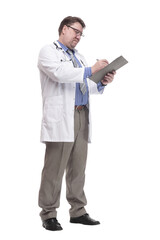in full growth. qualified doctor with a clipboard.