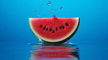 fresh water melon with water splash and drops, ai