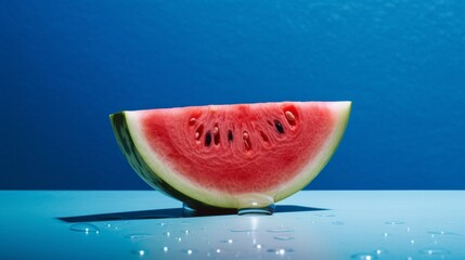 slice of watermelon with blue background