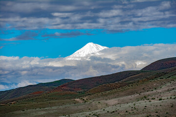 Fototapeta premium Mountain covered with snow. Beautiful Mount Ararat, view from Armenia