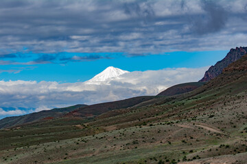 Mountain covered with snow. Beautiful Mount Ararat, view from Armenia