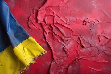 Background, texture of the flag of Ukraine on a red background is editable, the war in Ukraine. the national flag is blue yellow. government. Generative AI