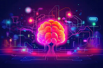 Neural interface connected the user's brain directly to the computer, allowing for seamless control and interaction. Flat illustration. Generative AI