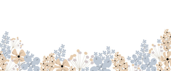 Summer banner design, illustration with wild flowers on a white background. Vector.