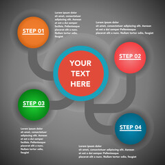 Vector light multipurpose Infographic template made from five color rounded stripes with white spheres as steps chart with numbers descriptions color stripes and legend