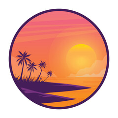 Fototapeta na wymiar Tropical palm tree Sunset, Summer beach logo Design for t-shirt
