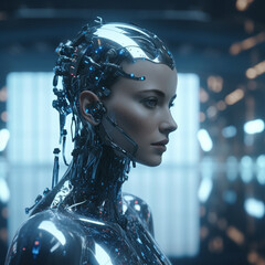 AI Robot, Future Robot, Human Robot, Female, AI, Artificial Intelligence, Humanoid, Cyber, Innovation, Modern robot - obrazy, fototapety, plakaty