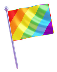 Isolated rainbow flag on a transparent background for LGBTQIA+ Pride celebration in 3D illustration. Cut out object in 3D illustration