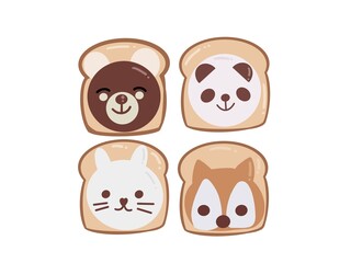 Bread, bear face, rabbit, on a white background.