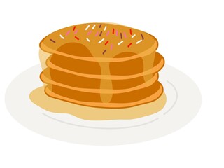 Pancakes topped with honey, with toppings, decorated on a plate
