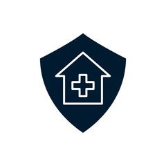 Hospital and shield. Healthcare, medical protection flat icon isolated on white background. Vector illustration