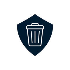 Trash can and shield. Waste care flat icon isolated on white background. Vector illustration