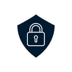 Padlock and shield. Secure, protection flat icon isolated on white background. Vector illustration