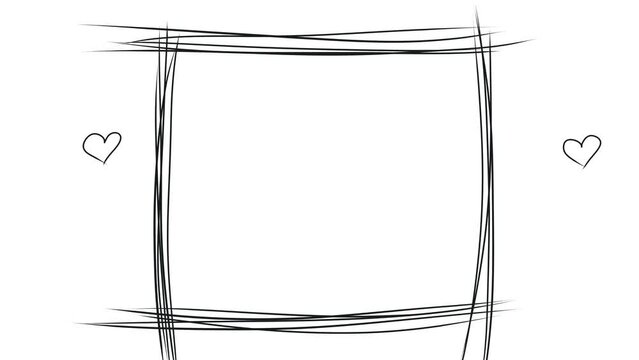 A frame made up of many thin lines dances along with hearts on the sides. The video is suitable for inserting romantic, love and cute texts or words.