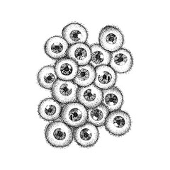 Human Eyeballs Dotwork. Raster Illustration of Scary Eyes Concept. Tattoo Hand Drawn Sketch.