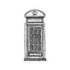 London Telephone Box Dotwork. Raster Illustration of Old Style T-shirt Design. Hipster Tattoo Hand Drawn Sketch.