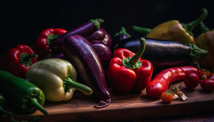 Fresh organic vegetables on rustic wooden table generated by AI