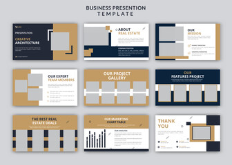 Naklejka na ściany i meble Minimal real estate powerpoint presentation editable slides design set template