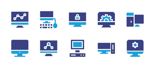 Computer icon set. Duotone color. Vector illustration. Containing computer, locked computer, engineering, old computer, computer settings.