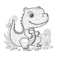 Crocodile vector coloring book black and white for kids and adults isolated line art on white background.