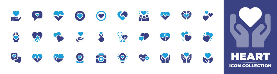 Heart icon collection. Duotone color. Vector and transparent illustration. Containing heart, like, heart rate, love, heart beat, gem, kpop, health check, hearts, love message, location, and more.