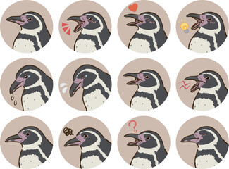 フンボルトペンギンの表情アイコンセット