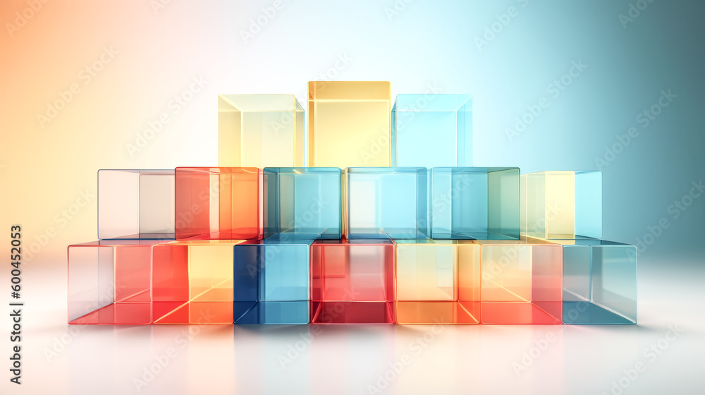 Aufkleber an abstract geometric background with translucent glass was created - generative ai