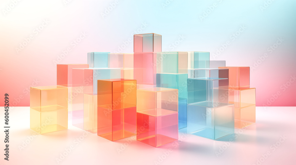 Aufkleber an abstract geometric background with translucent glass was created - generative ai