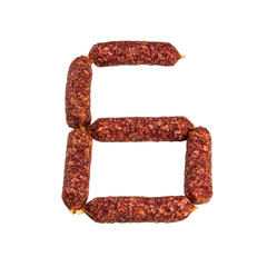 Sausages for beer in the shape of the letter B, isolate on a white background.