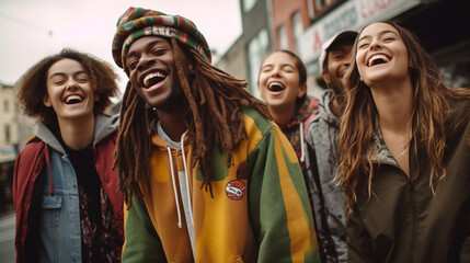 Generative ai happy friends group talking and laughing out loud