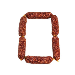 Sausages for beer in the shape of the letter O, isolate on a white background.