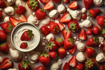 Sweet Strawberry Symphony: A Tempting Seamless Background with Ripe Berries and Indulgent Chantilly Cream, a Food Pairing Sensation.




 - obrazy, fototapety, plakaty