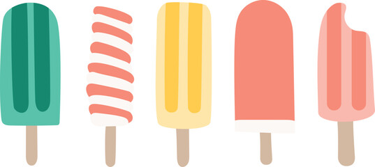 hand-drawn vector summer popsicles on transparent background. popsicles set. summer elements, clip art, images.
