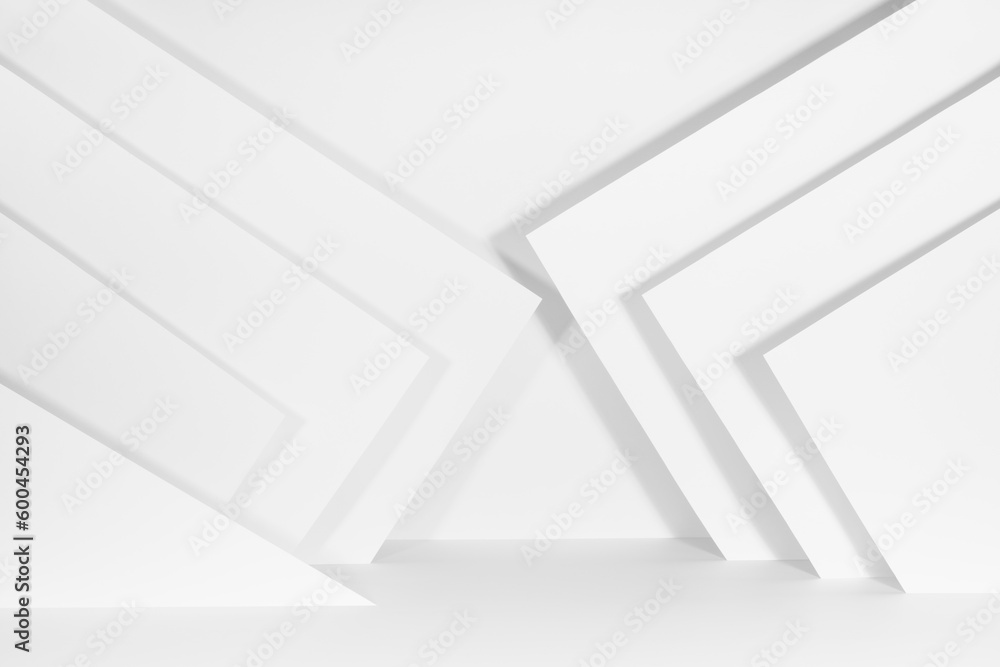 Poster white abstract space scene mockup with lines and corners in hard light with shadow as pattern in fut