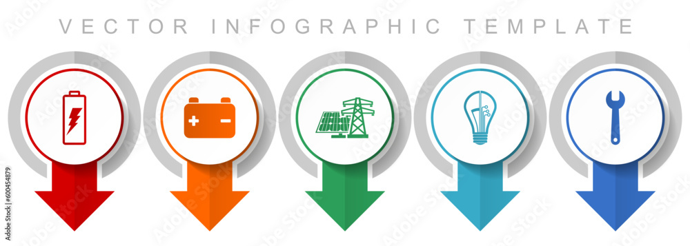 Poster Power and energy icon set, miscellaneous pointer icons such as battery, solar power, light bulb and tool for webdesign and mobile applications, modern design infographic vector template