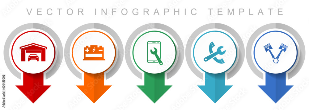 Poster Workshop icon set, miscellaneous pointer icons such as pistons, battery, service and tools for webdesign and mobile applications, modern design infographic vector template