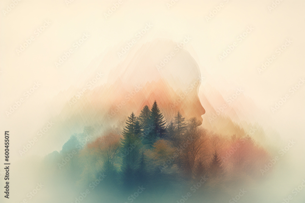 Poster ai generative abstract picture with face profile and wavy pattern, simple, primitive background, cop