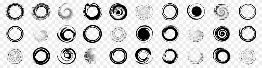 Black funnel collection. Set of circle swirl. Circle black funnel collection. Black funnel vortex design
