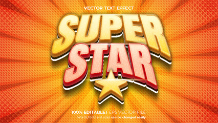 Vector super star editable 3d text effect template with cartoon comic background