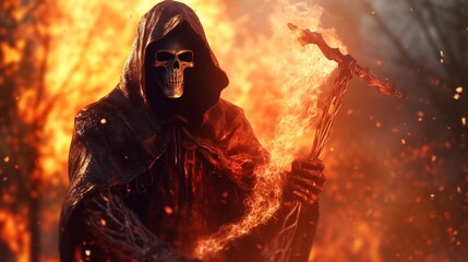 grim reaper with fire design illustration background
