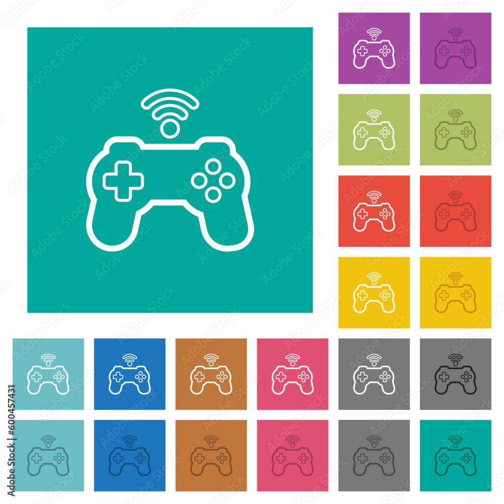 Poster wireless game controller outline square flat multi colored icons